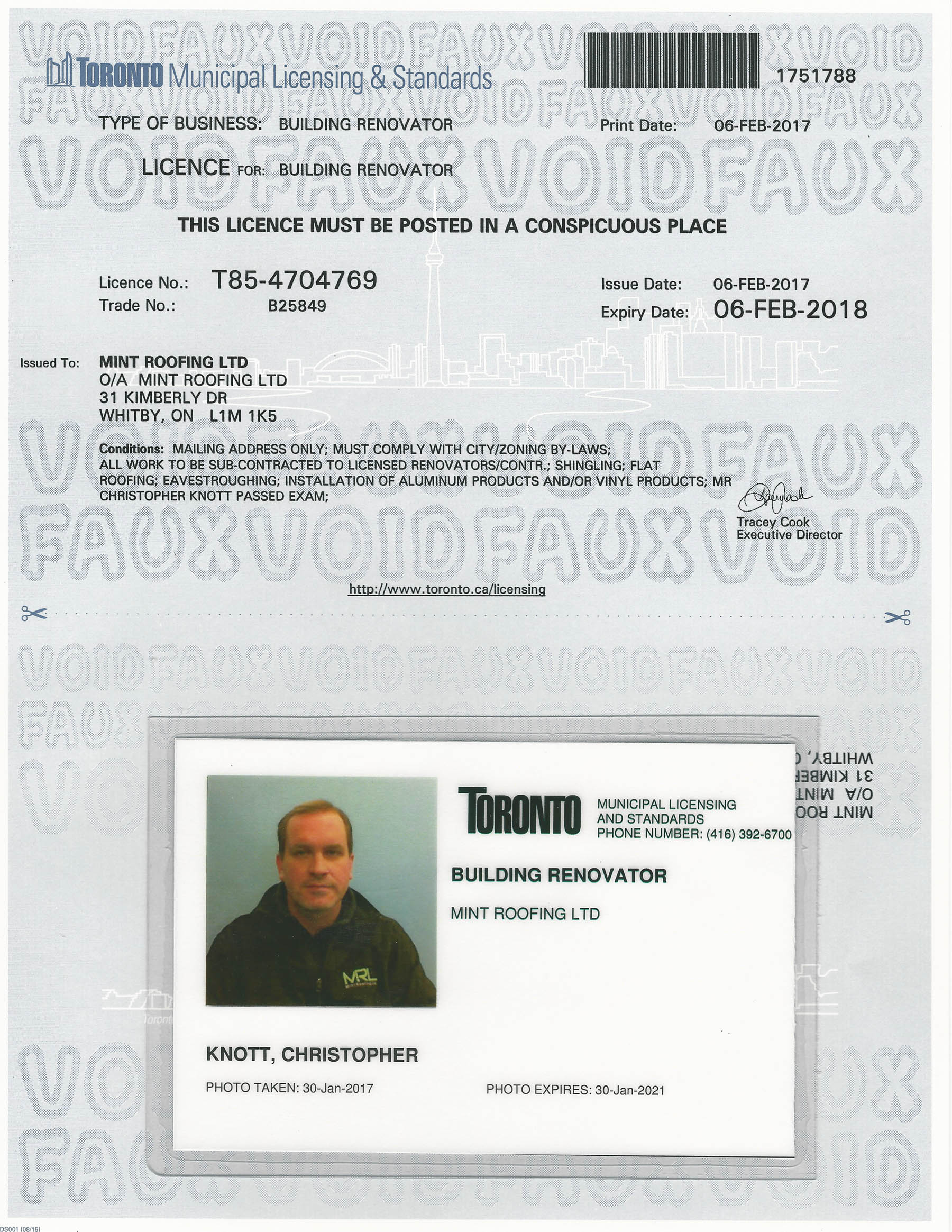 Mint Roofing City of Toronto Roofing License